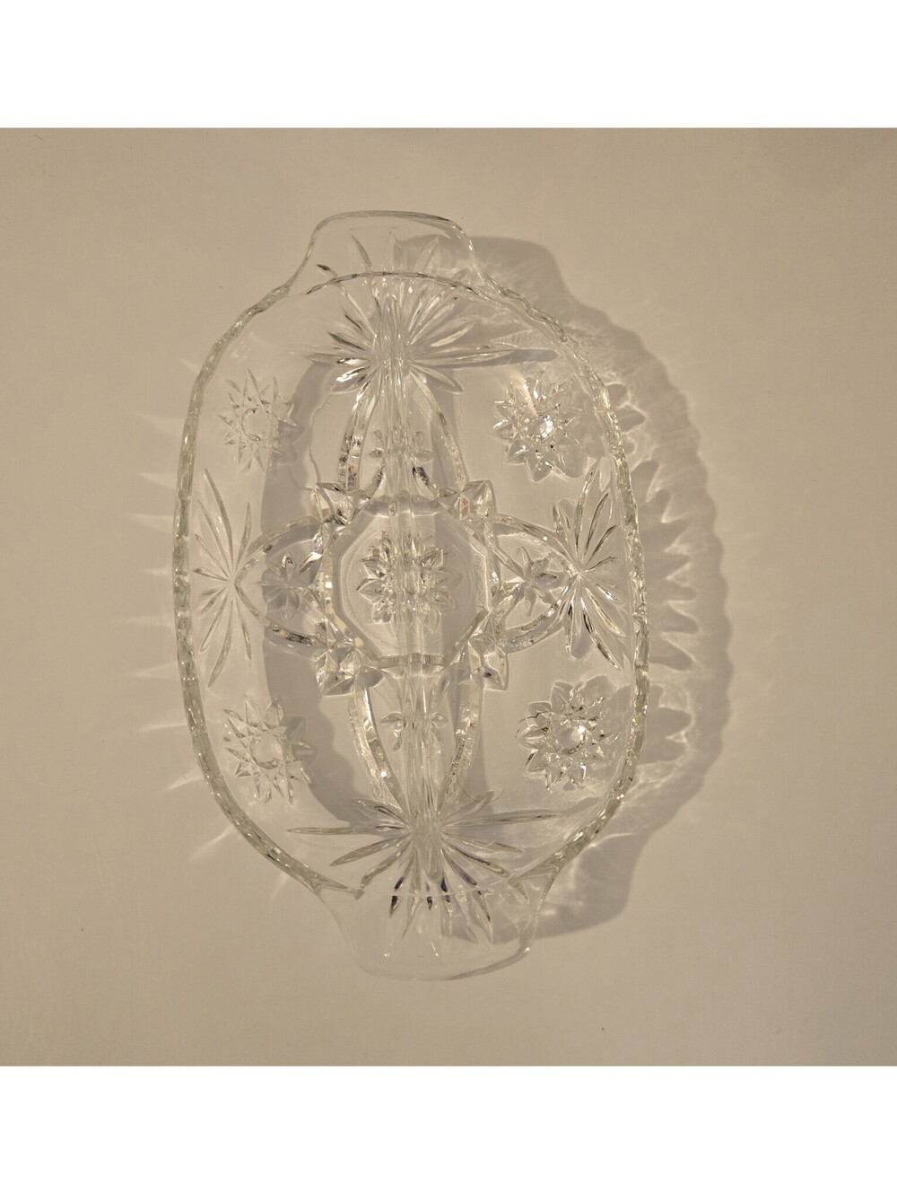 Vintage Anchor Hocking Clear Cut Glass Snack Dish